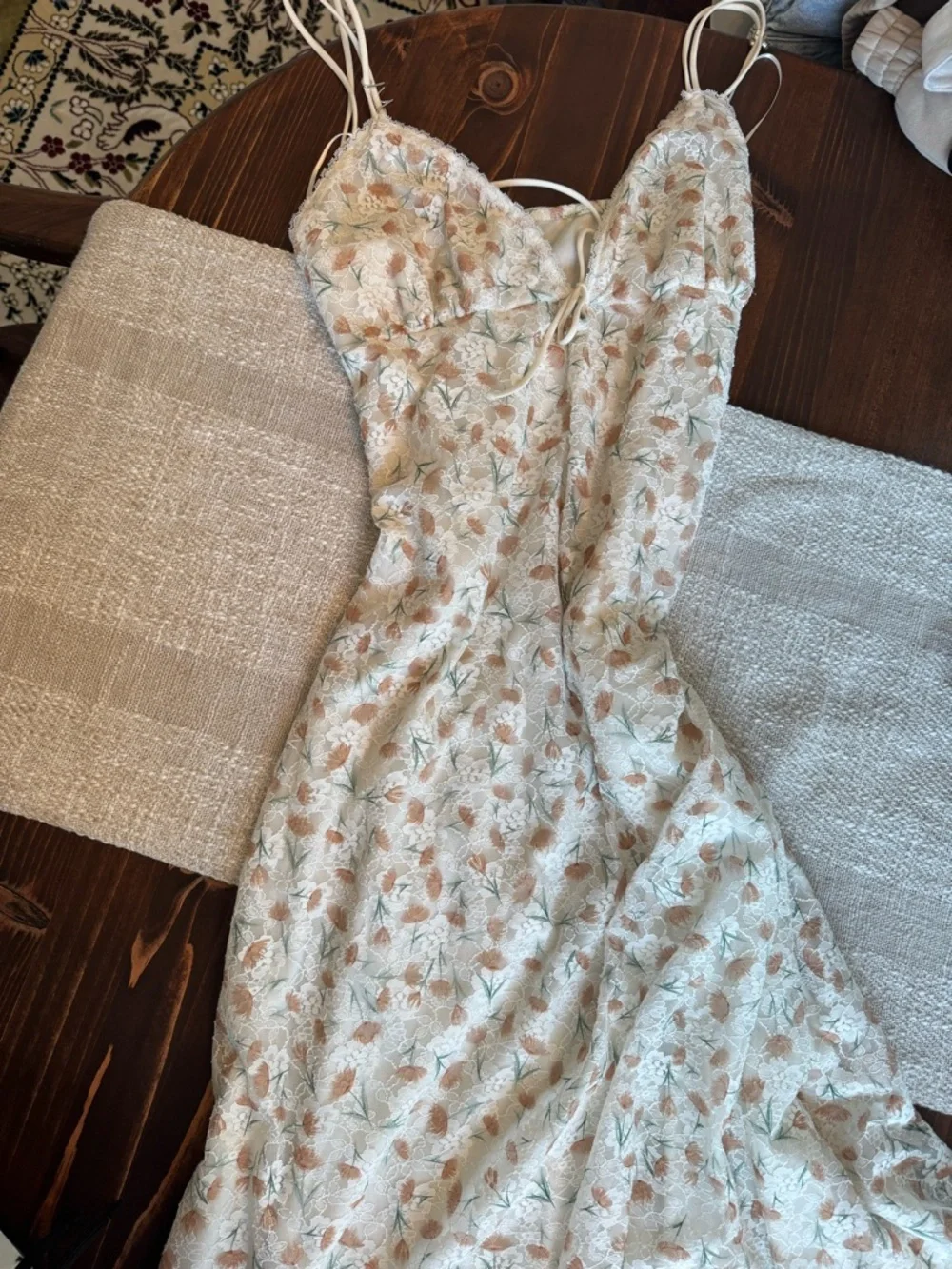 Floral Lace-Trim Slip Dress in Cream and Dusty Rose - Picture 1 of 4